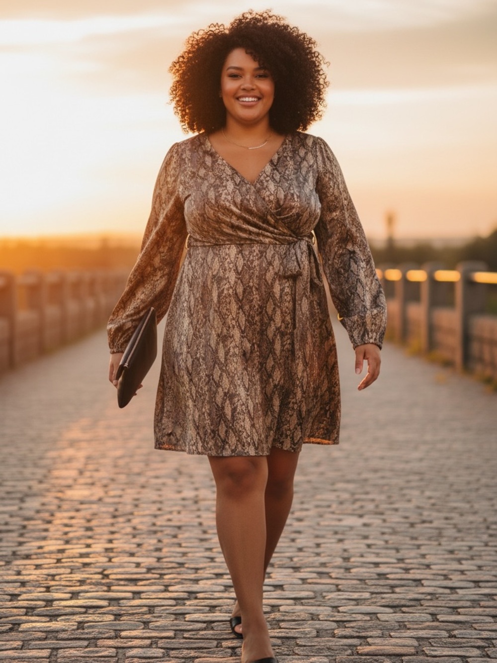 Ava & Viv Plus-Size Wrap Dress in Brown Snake Print. Sz 1X